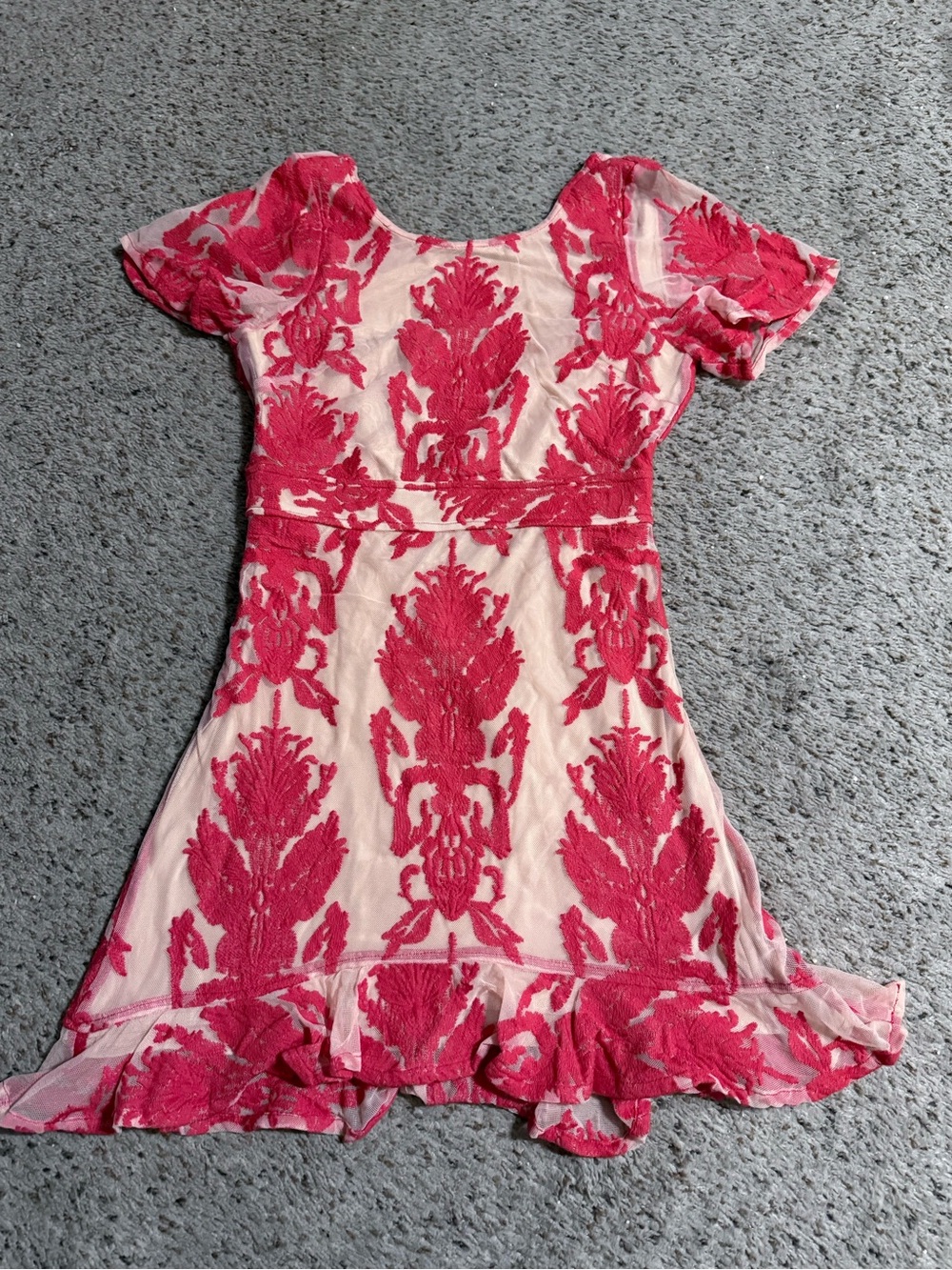 Stunning & Elegant Red Embroidered Floral Lace Overlay Backless Mini Dress